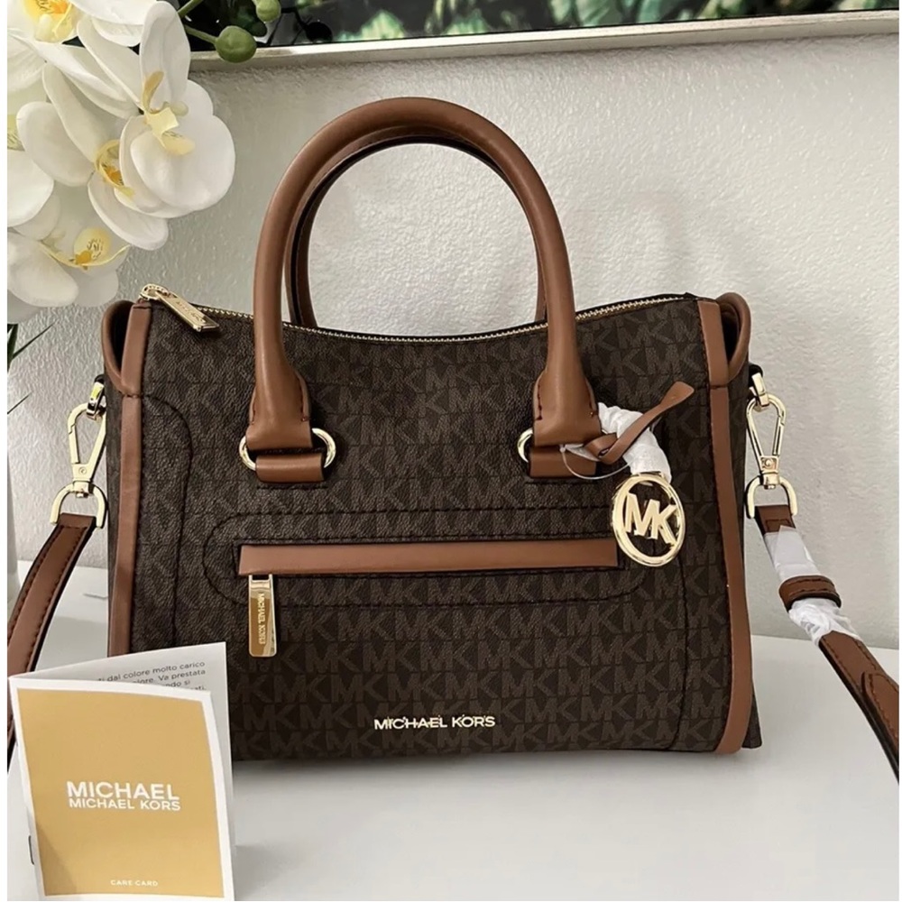 Michael Kors Carine Logo Brown Satchel Zip top bag